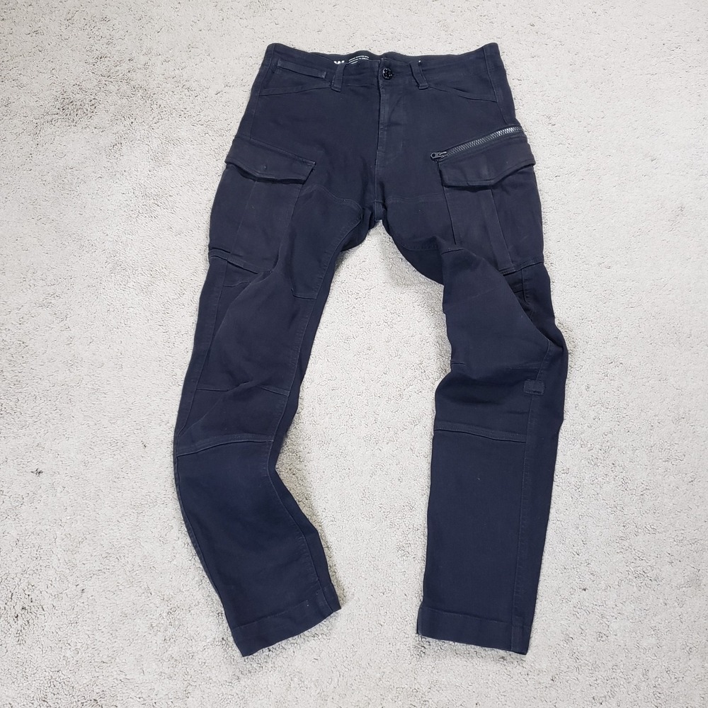 G-Star RAW Cargo Pants 31x32 (32x29) Black Rovic Zip 3D Skinny Stretch Military